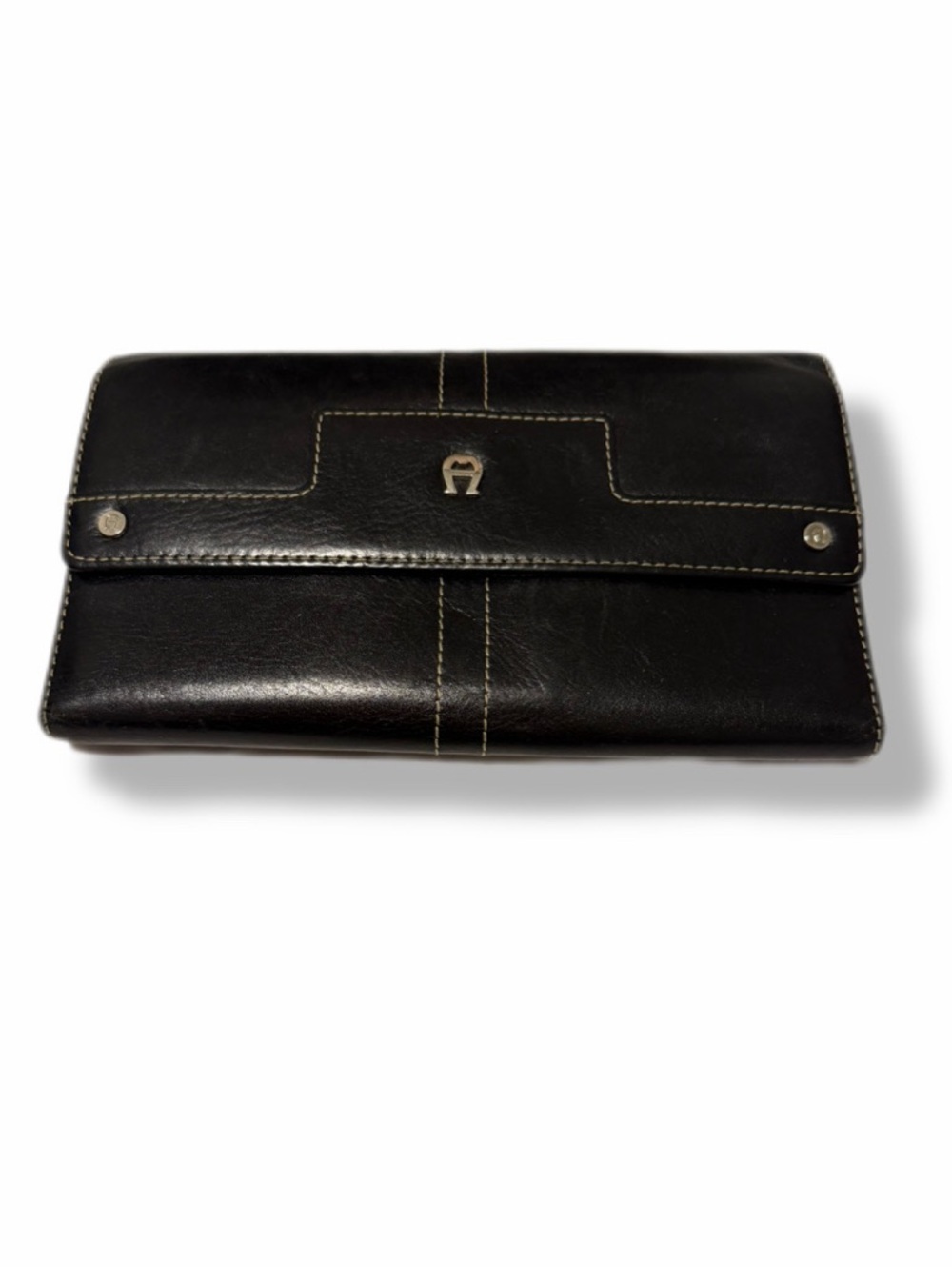 Etienne Aigner Classic Black Leather Wallet Clutch Organizer Excellent Condition